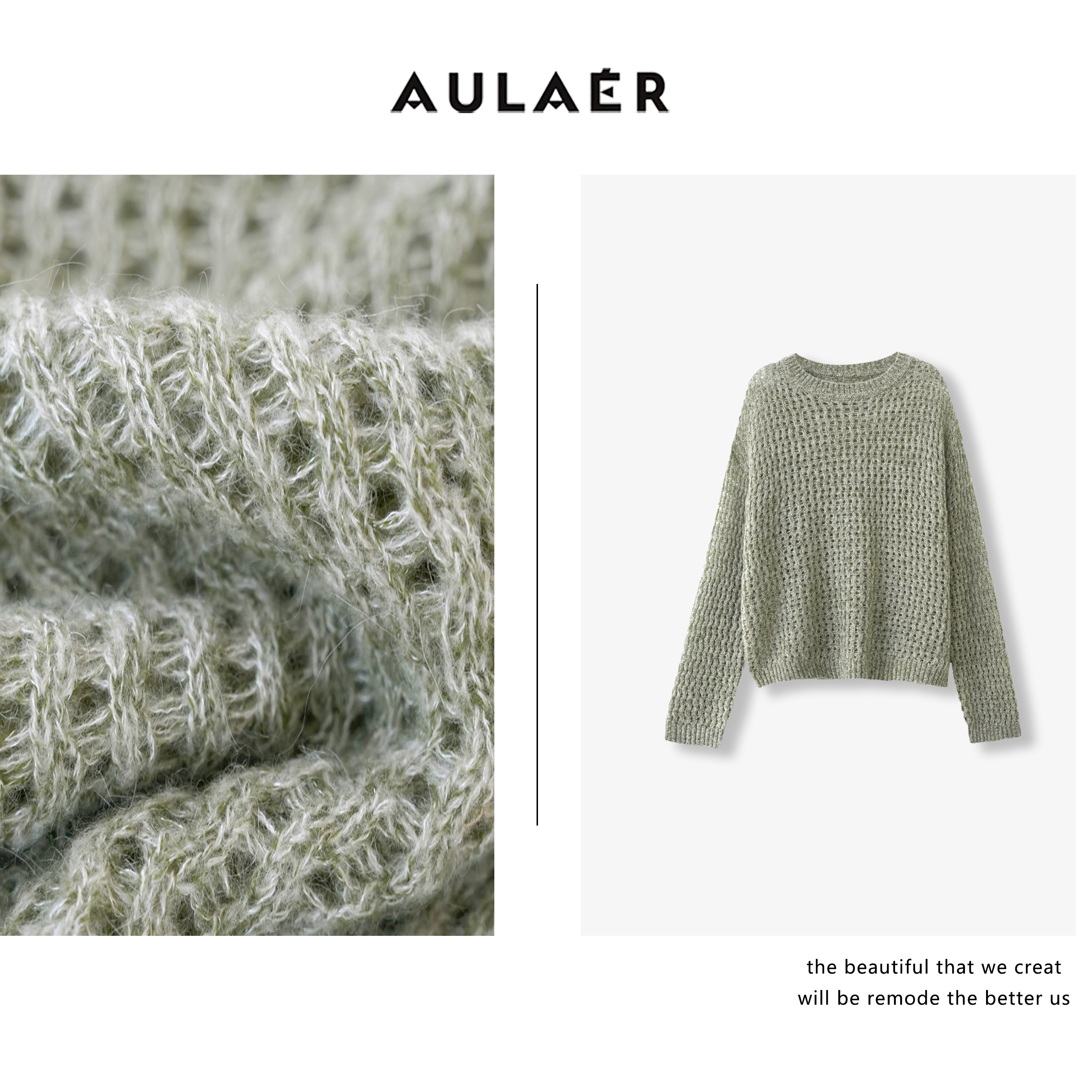 AULAER【钱老板专属】极简马海毛羊毛镂空圆领针织毛衫ALE860331
