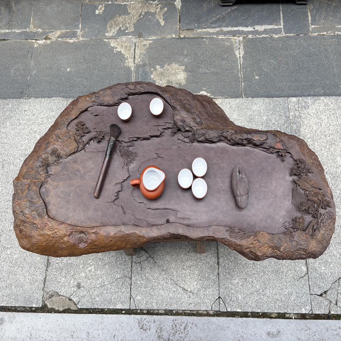 肇庆端砚石宋坑茶盘色泽红润质地细腻手工雕刻茶具