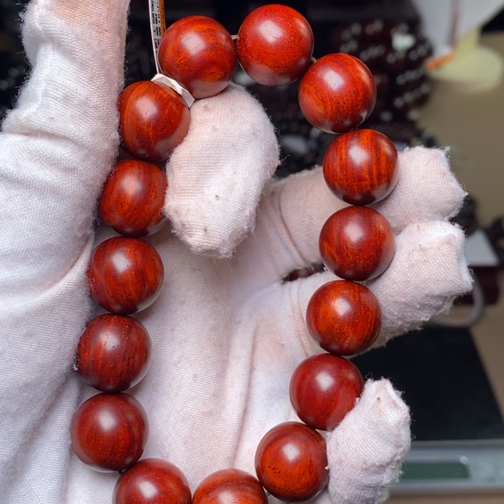 小叶紫檀手串/手链原汁原味1.5cm 5星鸡血红鳞底泥料 35-36g 