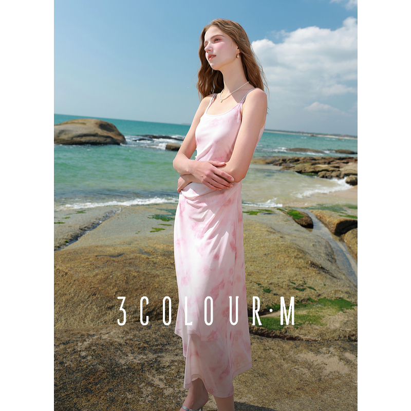 【黛一专属】D401EM10PL40三彩2025春季新款网纱吊带裙无袖连dbx