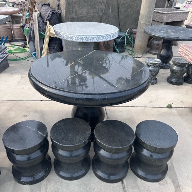 天然花岗岩雪浪石圆石桌批发石凳适用户外阳台庭院家用休闲桌椅