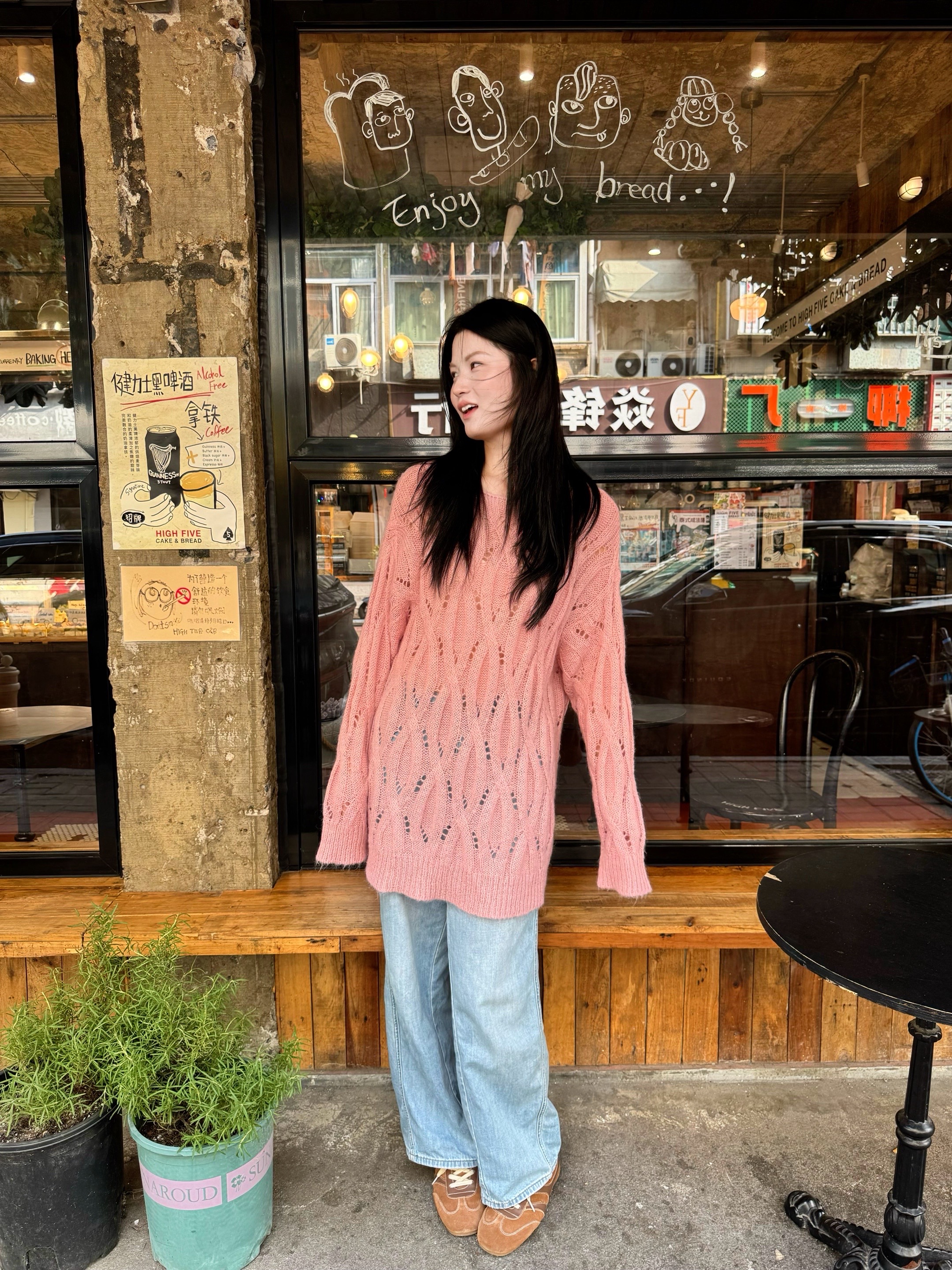 金秋天STUDIO 镂空慵懒风长款毛衣 超韩！