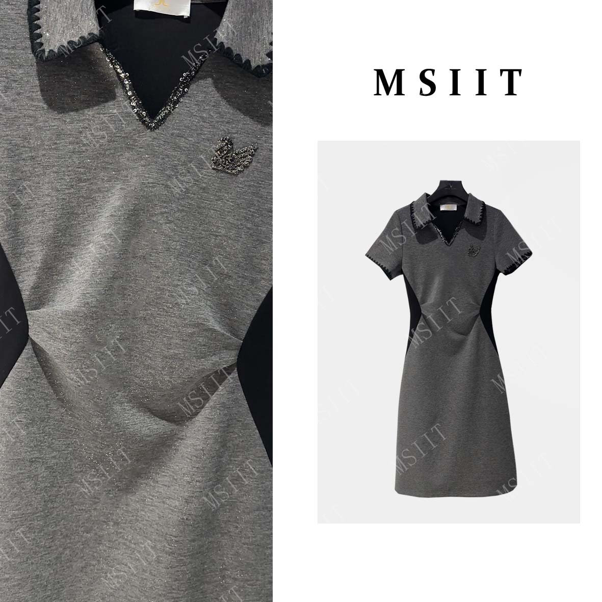 DD-轻奢简约舒适感拼接重工刺绣小熊显瘦气质连衣裙JT-A1007