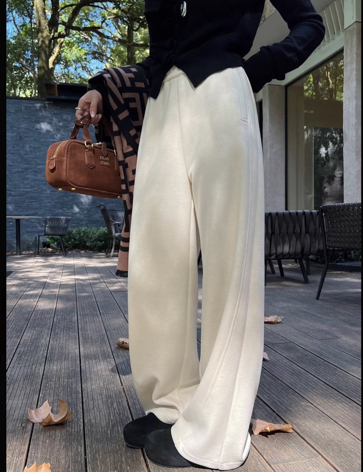 【羊毛桑蚕丝】秋冬季百搭松紧腰加厚保暖羊毛直筒阔腿裤24707