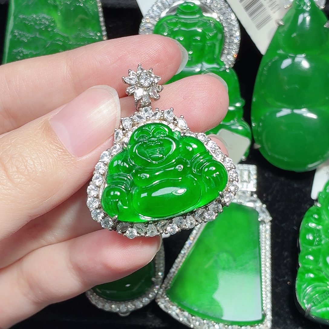 翡翠银S925镶嵌颈饰天然A货翡翠