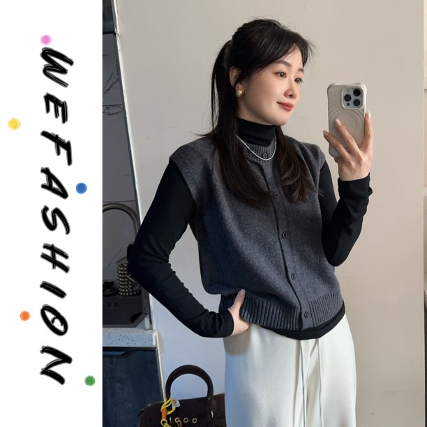 【WE】极简风无袖针织马甲➕叠穿打底衫两件套