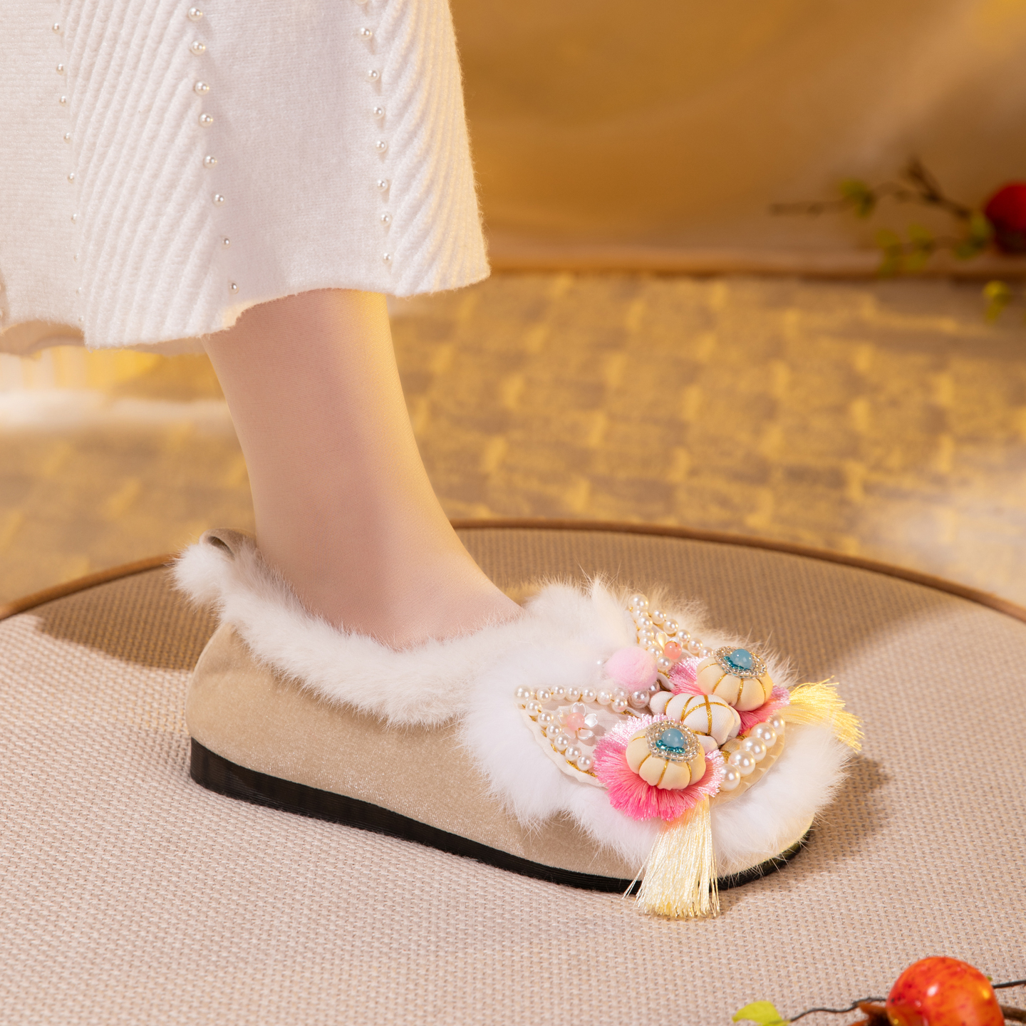 纯手工女棉鞋复古粉色成人虎头鞋布鞋国风原创保暖温柔轻奢鞋子