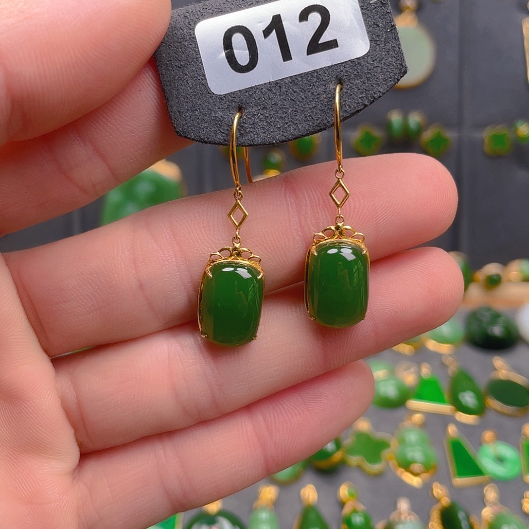 和田玉（碧玉）18K金镶嵌耳饰012