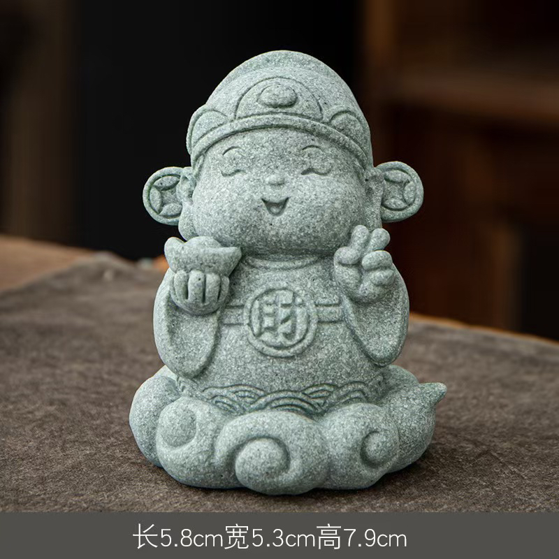 象福茶宠青砂石逍遥小神仙财神摆件