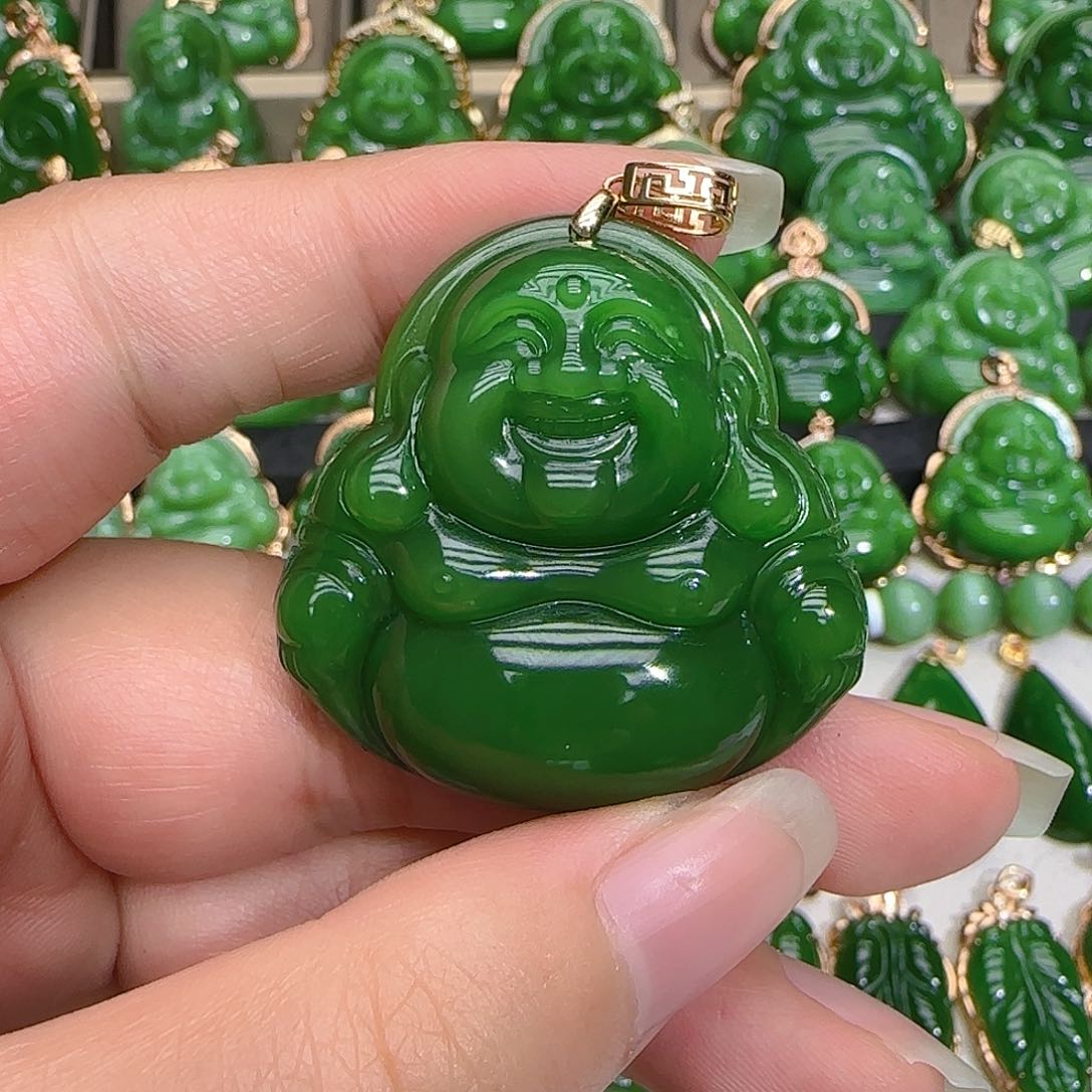 和田玉（碧玉）吊坠(不含链)18K金镶嵌