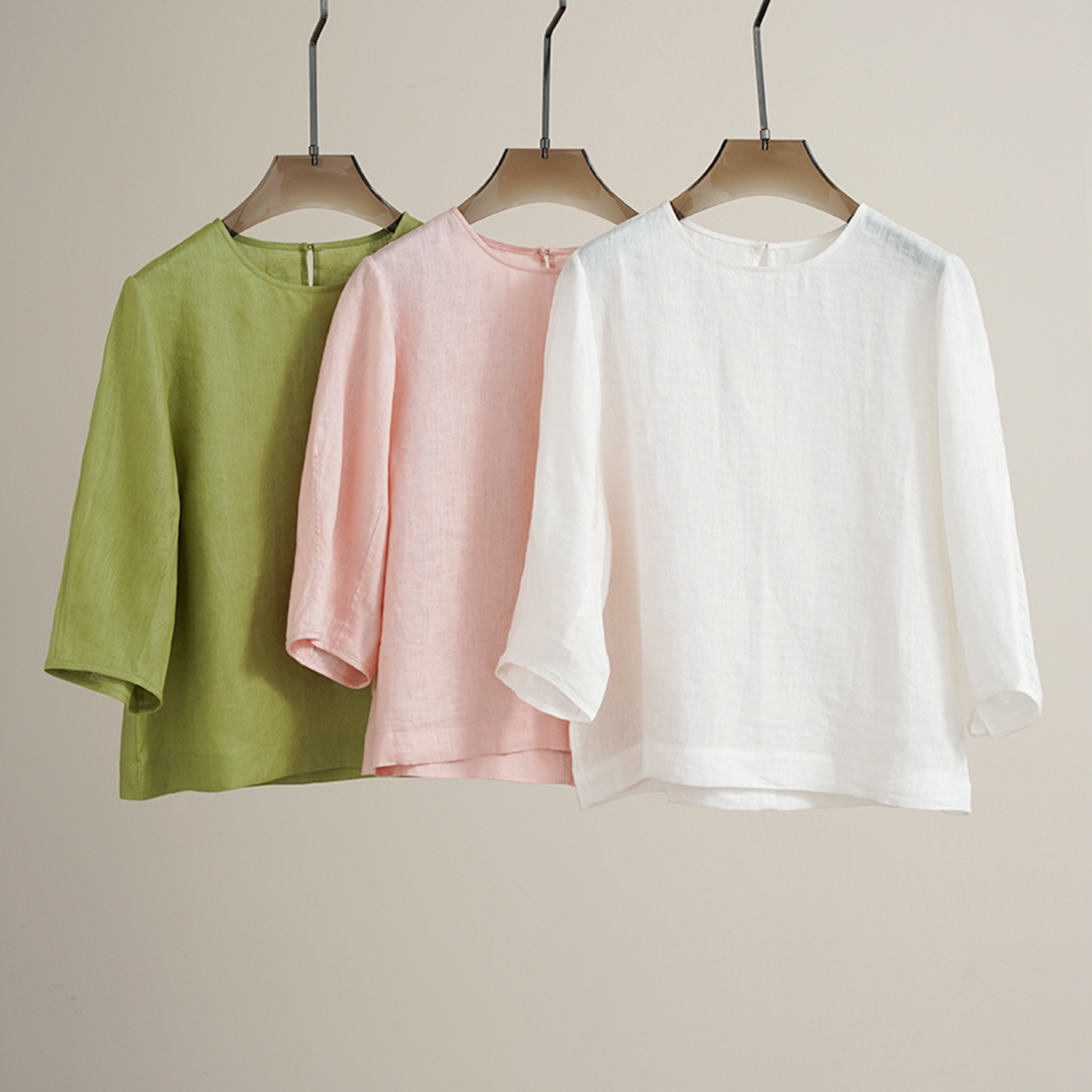 法单 文艺简约重磅砂洗100%亚麻极简女士上衣（251078）