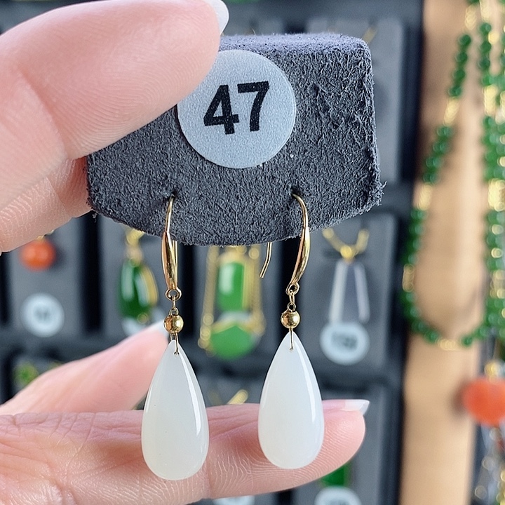 和田玉耳饰18K金镶嵌