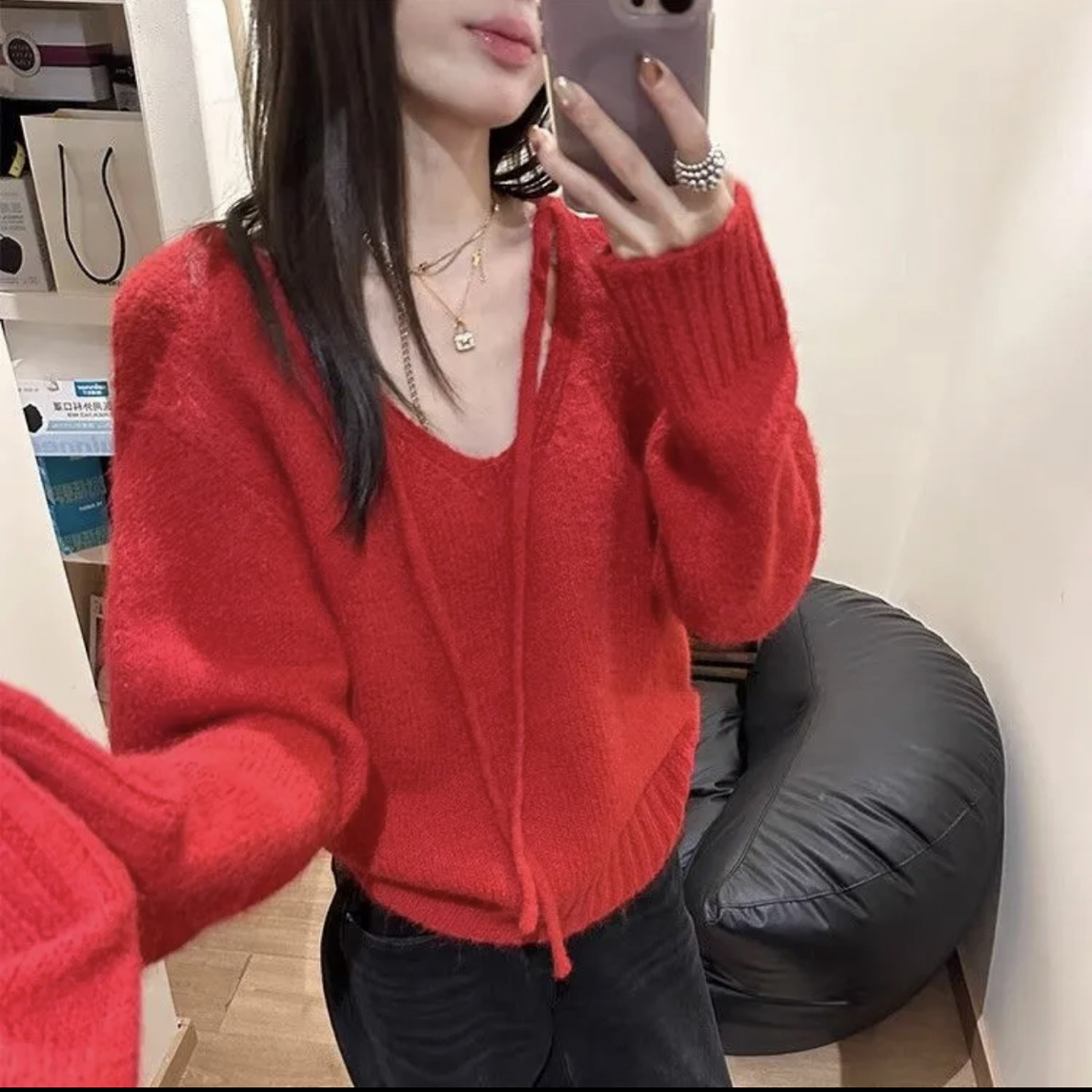 5003圣诞百搭安哥拉红针织