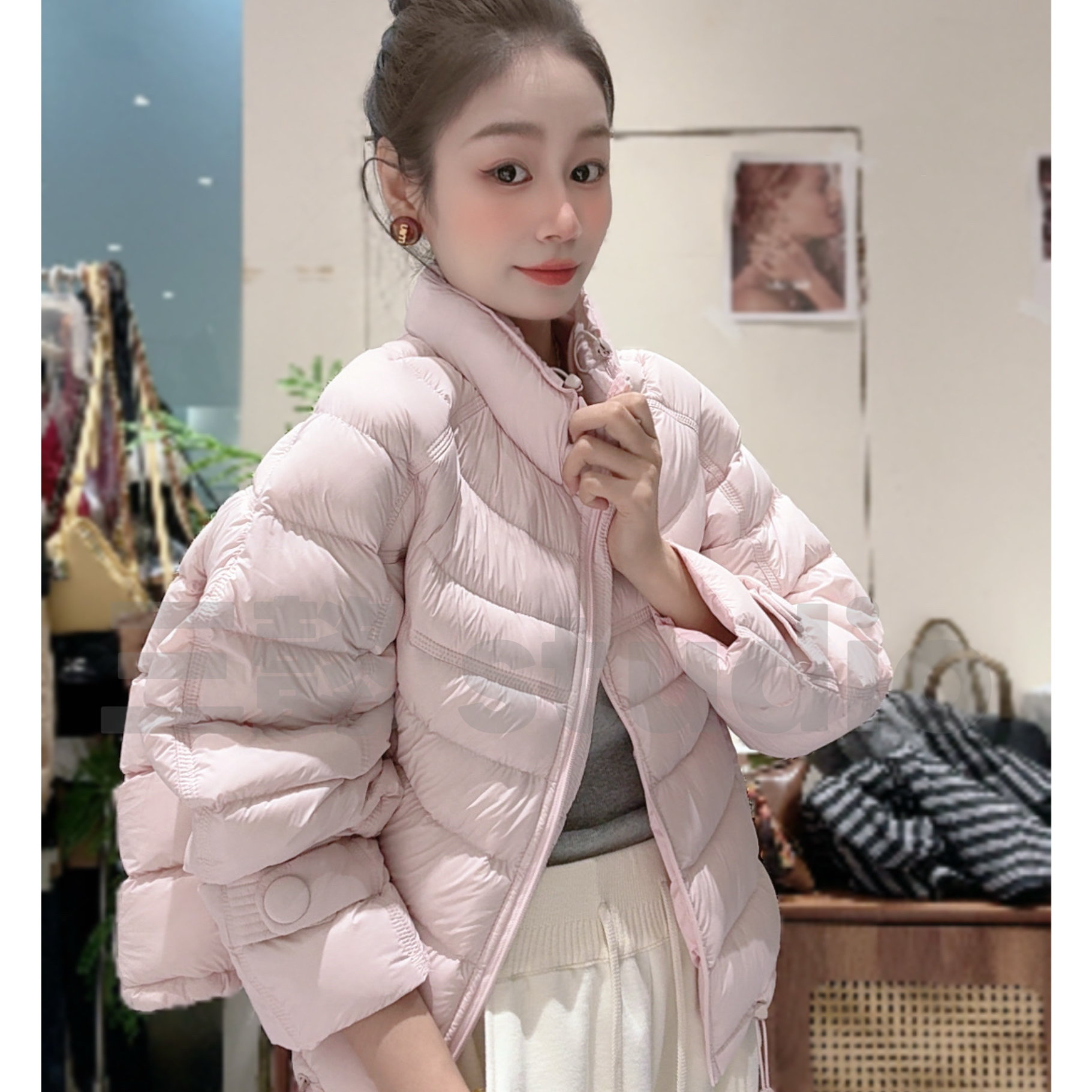 【三懿服饰】秋冬新款拼接羽绒棉服横隔立领百搭宽松保暖外套8222