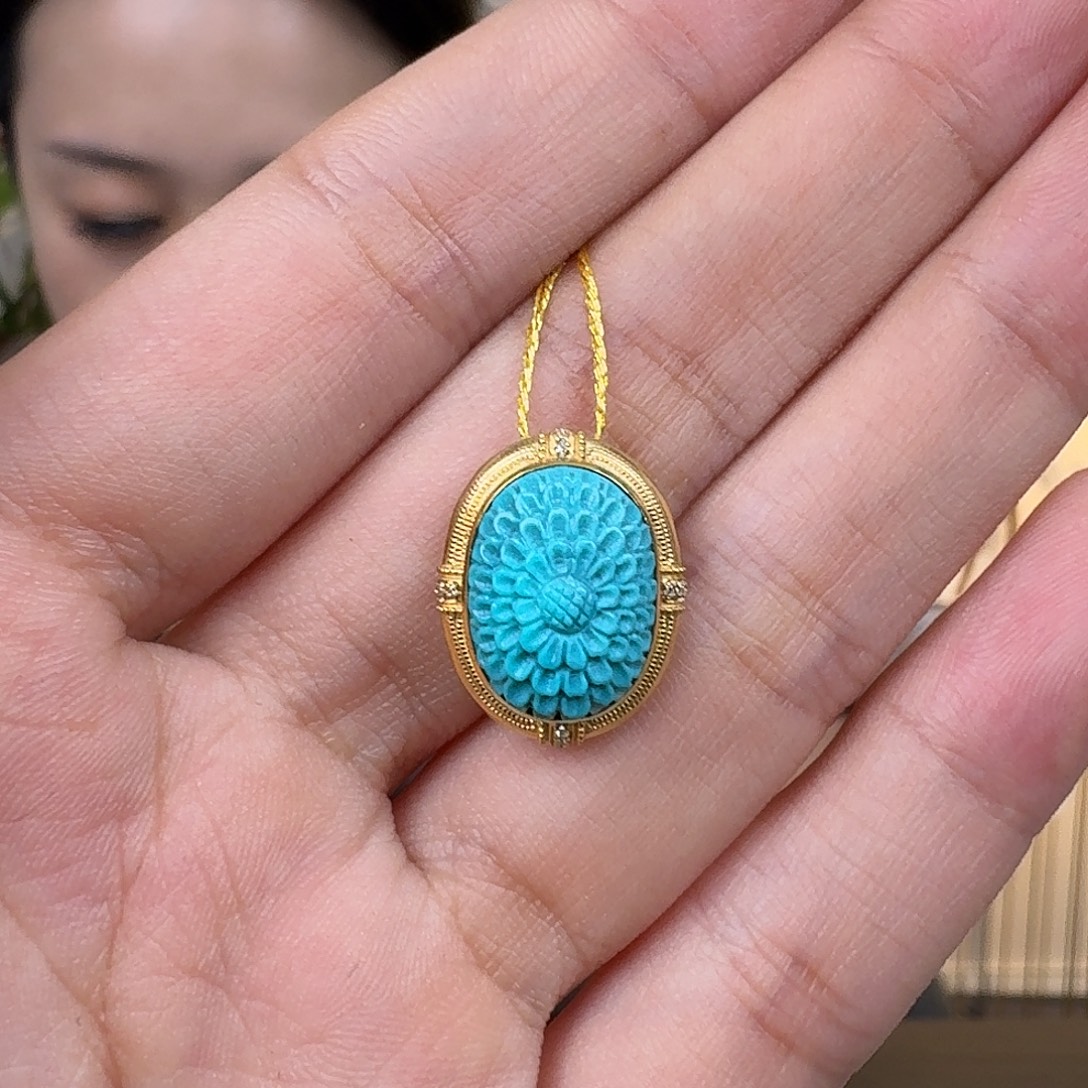 啊***波绿松石18K金镶嵌珠宝奇石尾款