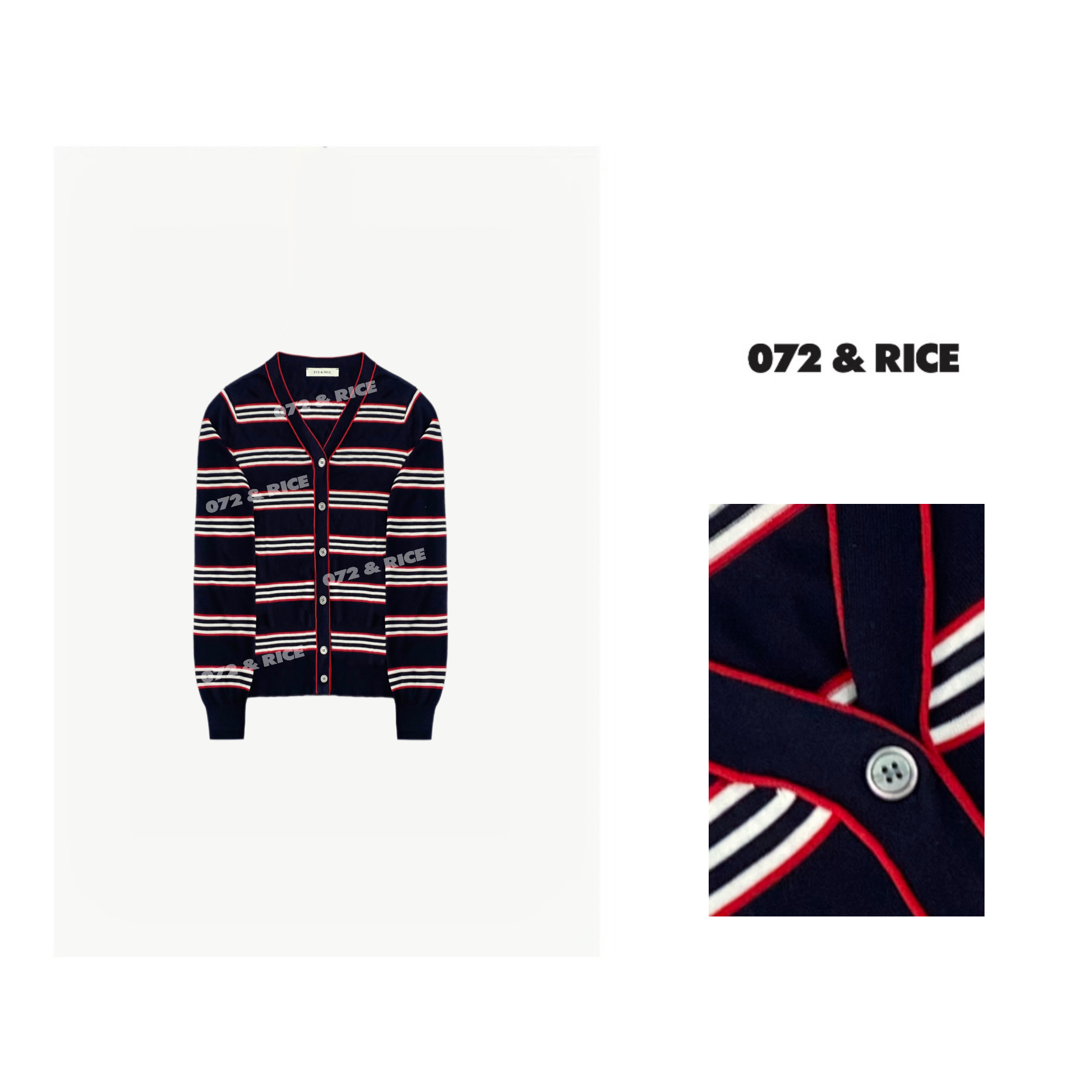 072 & RICE【惊喜条】秋季V领长袖针织开衫 24SJ01 FF11