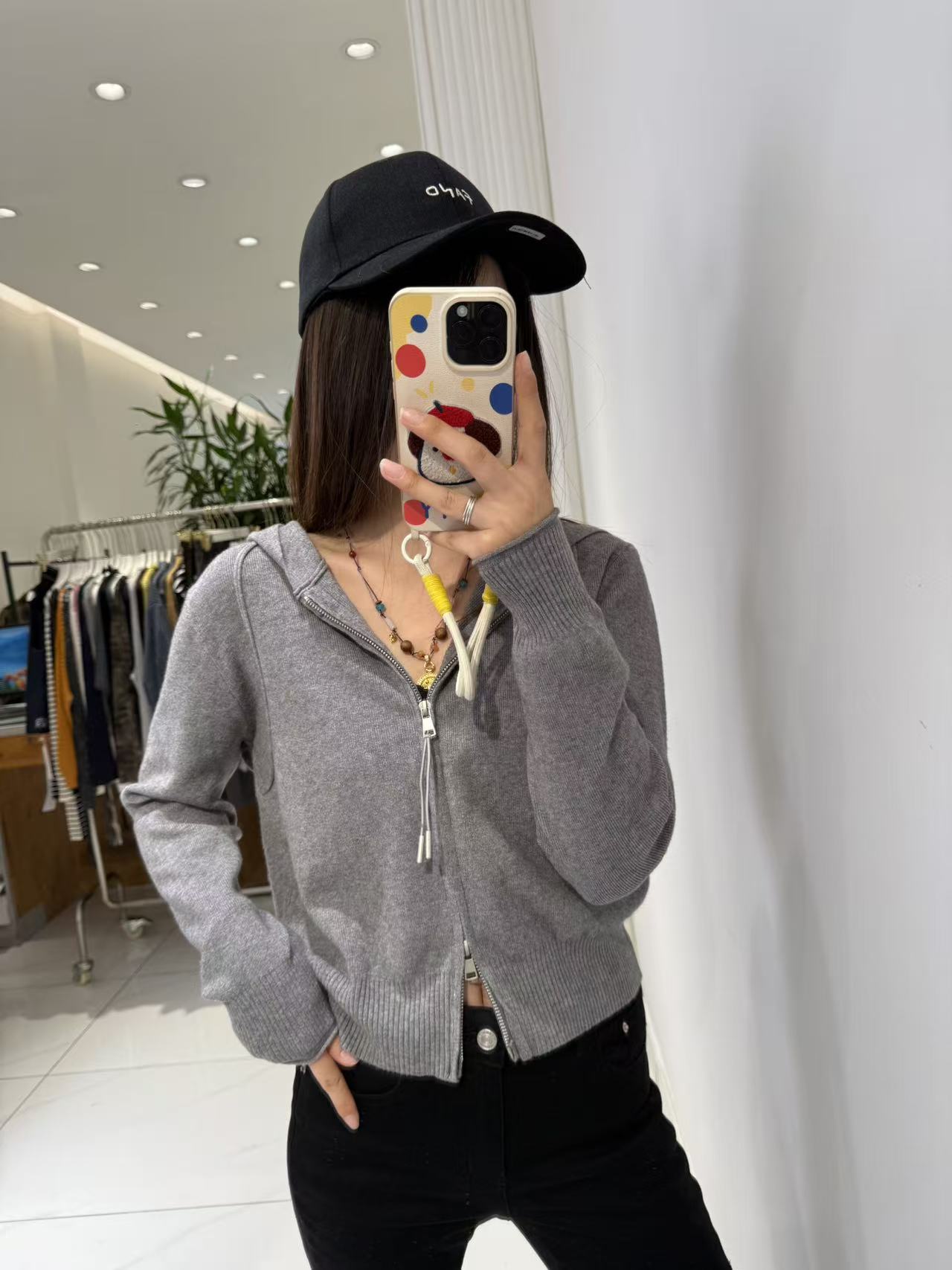 可米 秋季时尚百搭连帽纯色双拉链开衫针织帽衫 58055