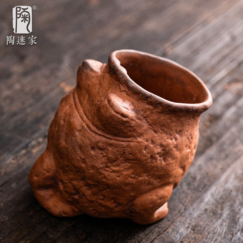 陶迷粗陶创意金蟾杯手工茶杯复古中式陶瓷功夫茶具主人杯品茗杯子