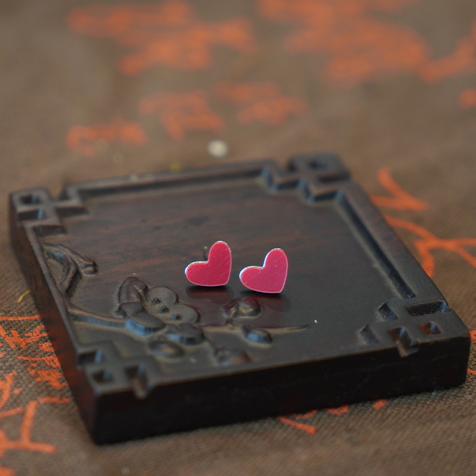 925银耳饰 925银针红色哑光爱心耳饰85216VZ