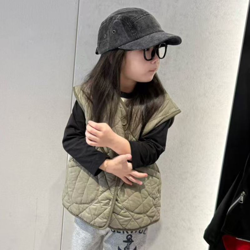 大金定制新款菱形格酷感印花灰绿色保暖宽松男女宝百搭叠穿马甲