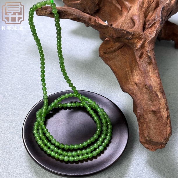 和田玉碧玉苹果绿卡3mm项链小米珠180+颗无黑点多样性发货发其一