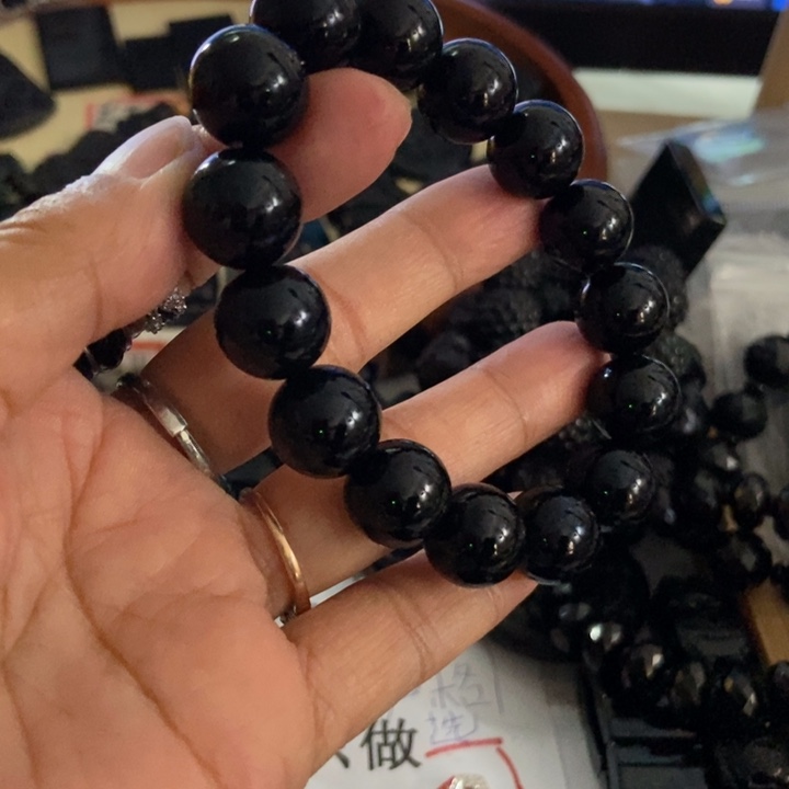 叶***升翡翠未镶嵌手链墨翠14发2个