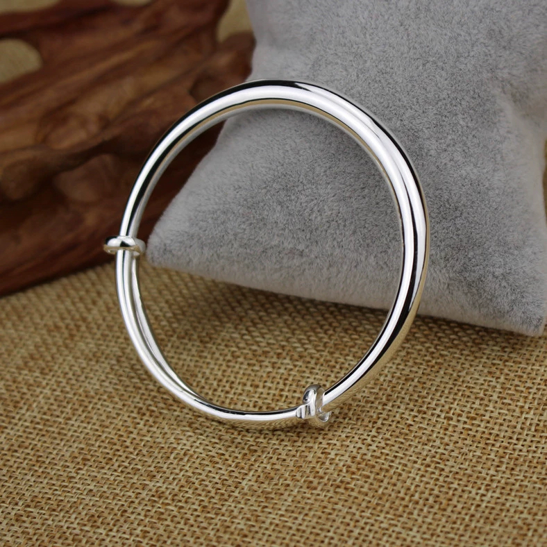 足银手镯 七牌银楼手工时尚简约素圈经典亮面百搭可调节素款手镯