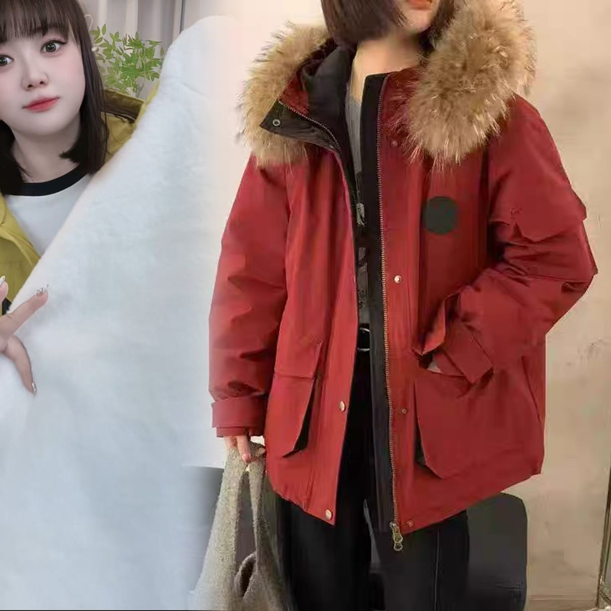 大码女装冬装2025新款大毛领派克服外套胖妹妹中长款加厚冲锋衣