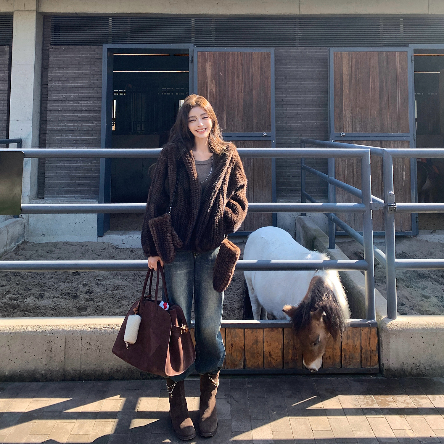 丹麦进口水貂 慵懒连帽蝙蝠袖编织外套