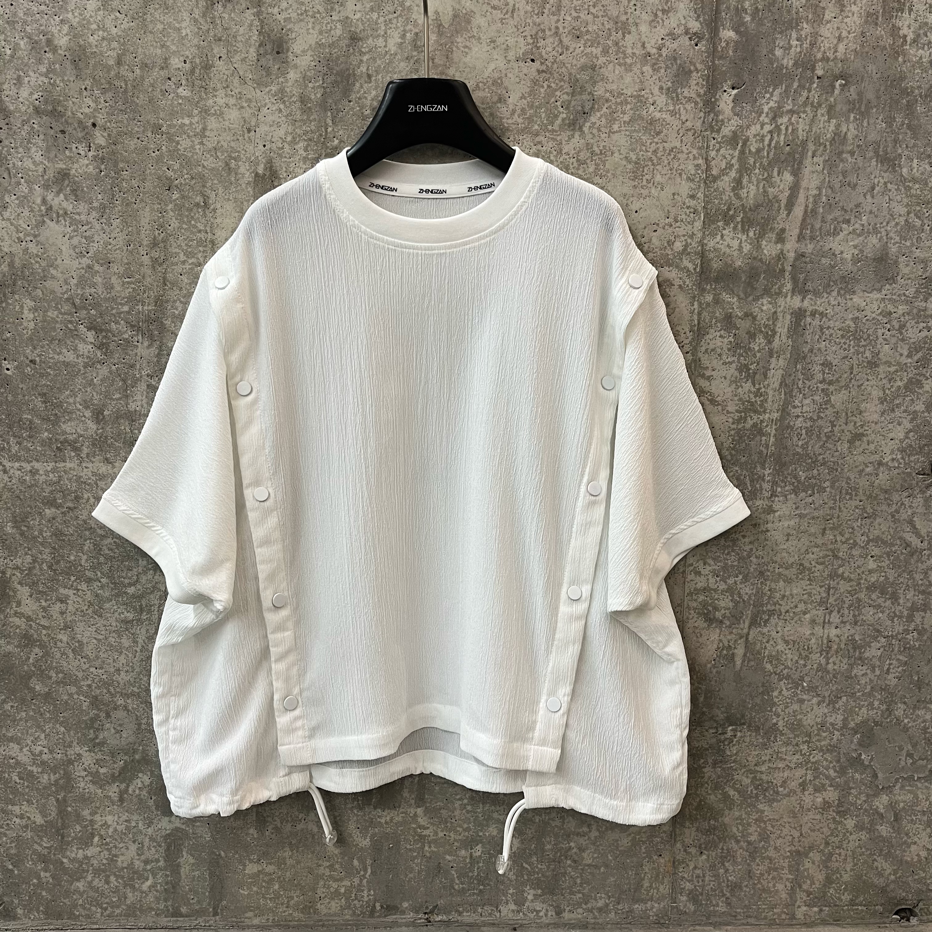 633 双排扣宽版儿童亲子短袖 白色时尚休闲夏季圆领套头简约T恤