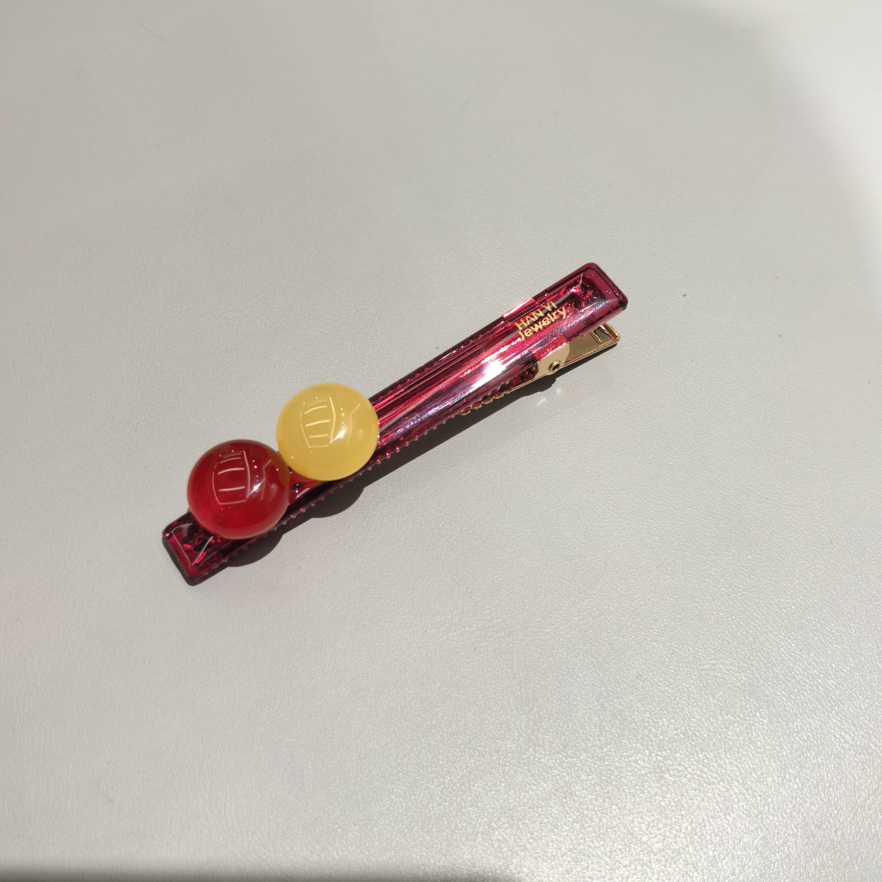 A251红黄色豆豆长条边夹