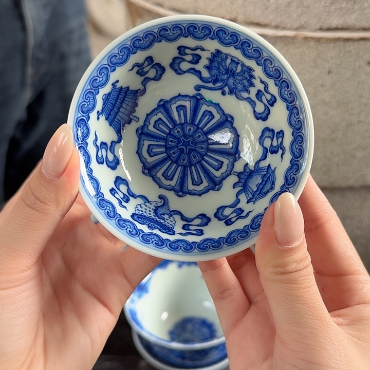 陶杯子仿清全点工八宝斗笠