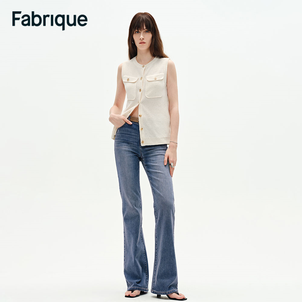 Fabrique Emma 夏季新款水洗做旧弹力修身微喇叭拖地单宁风牛仔裤