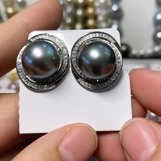 海水珍珠耳饰银S925镶嵌12.6