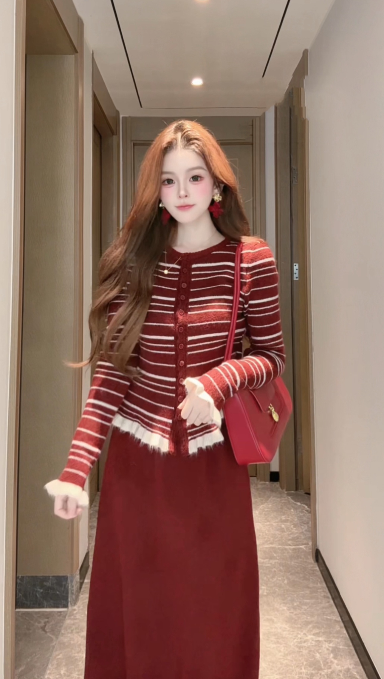 2760休闲风千金风慵懒风法式时尚套装条纹拼接秋冬气质