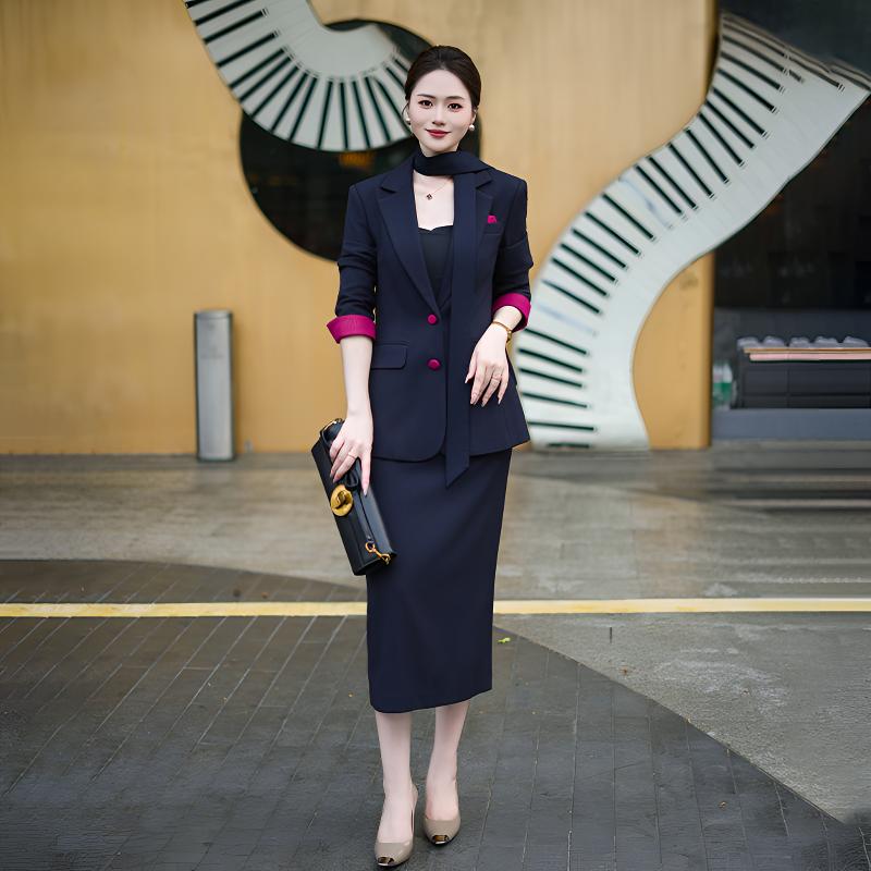 轻职春秋气质长袖风通勤时尚套装套装修身女神范连衣裙显瘦休闲