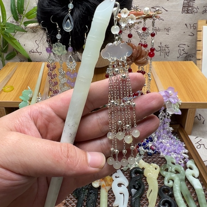 合金蛇纹石玉发饰