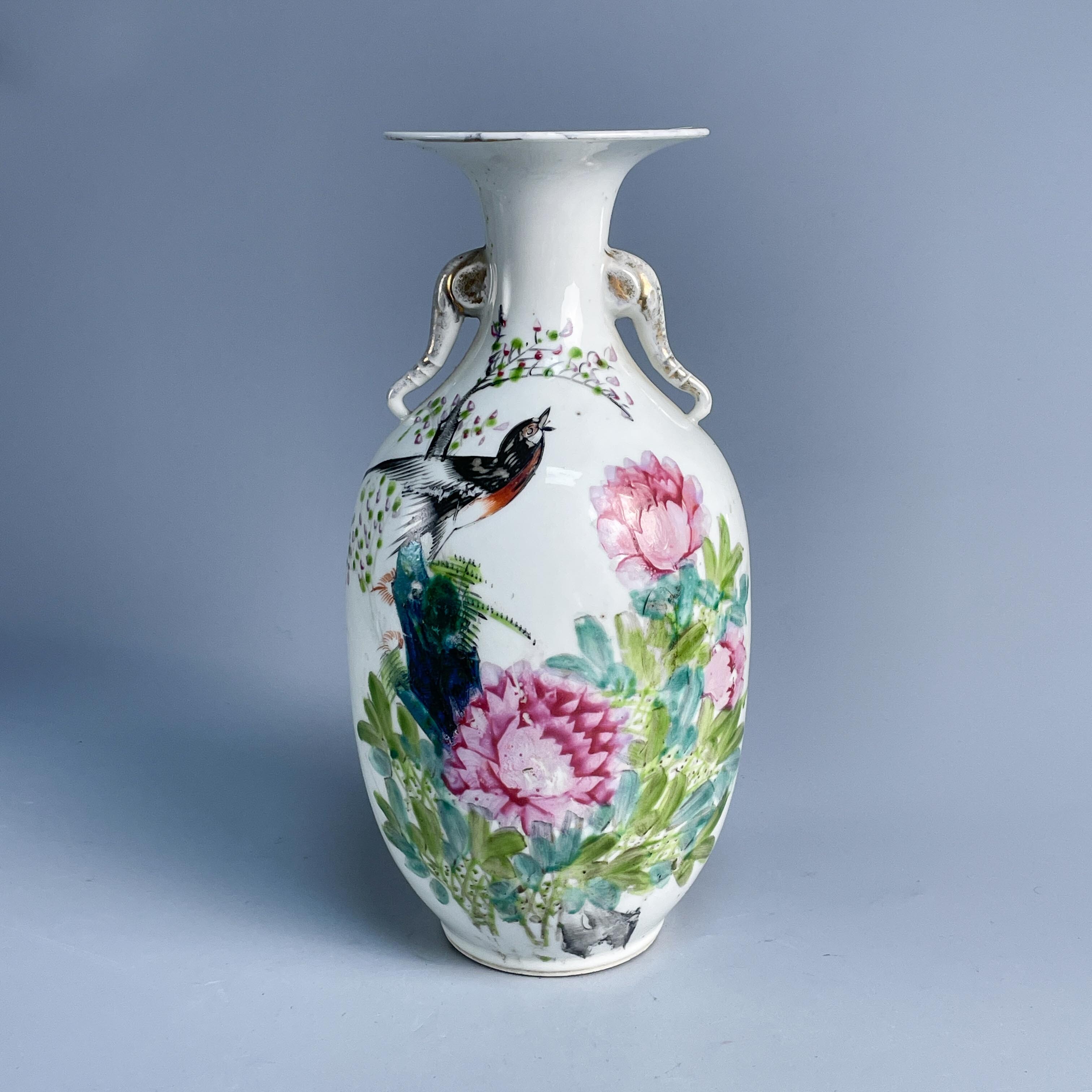 民国粉彩富贵白头纹象鼻瓶-M25HO001888-04