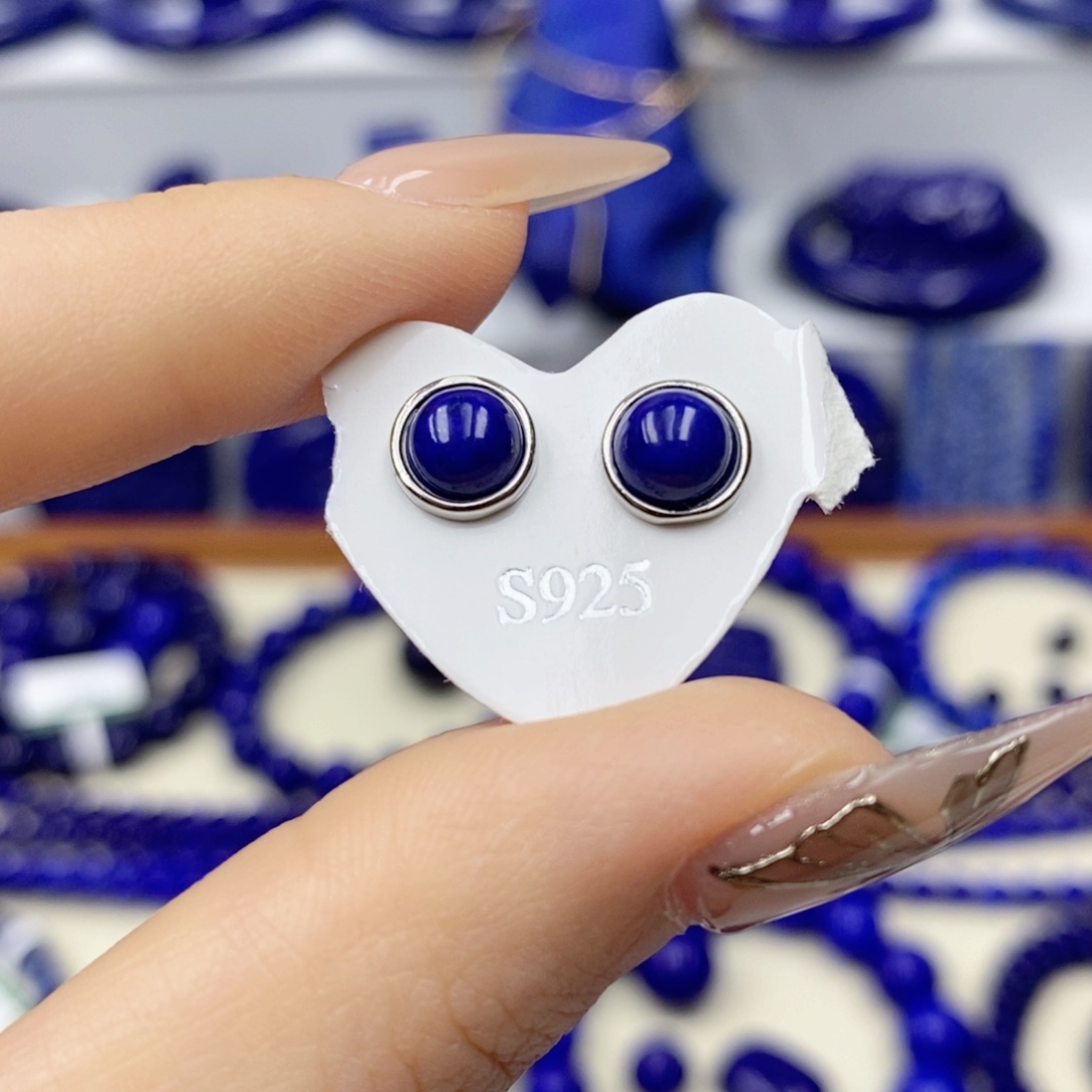 青金石银S925镶嵌耳饰