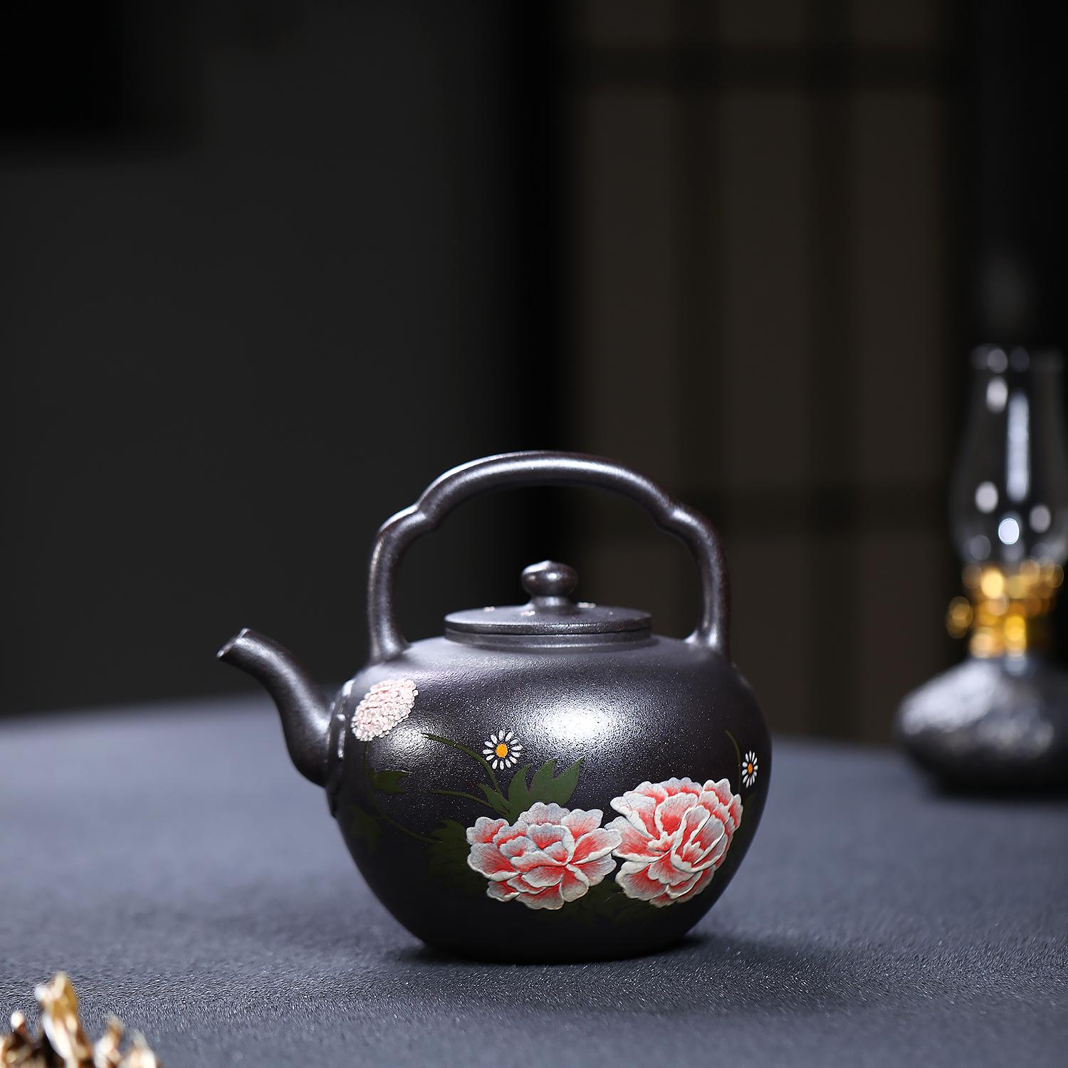 【叁山】吴经提梁壶(牡丹柴烧)（YY011096）