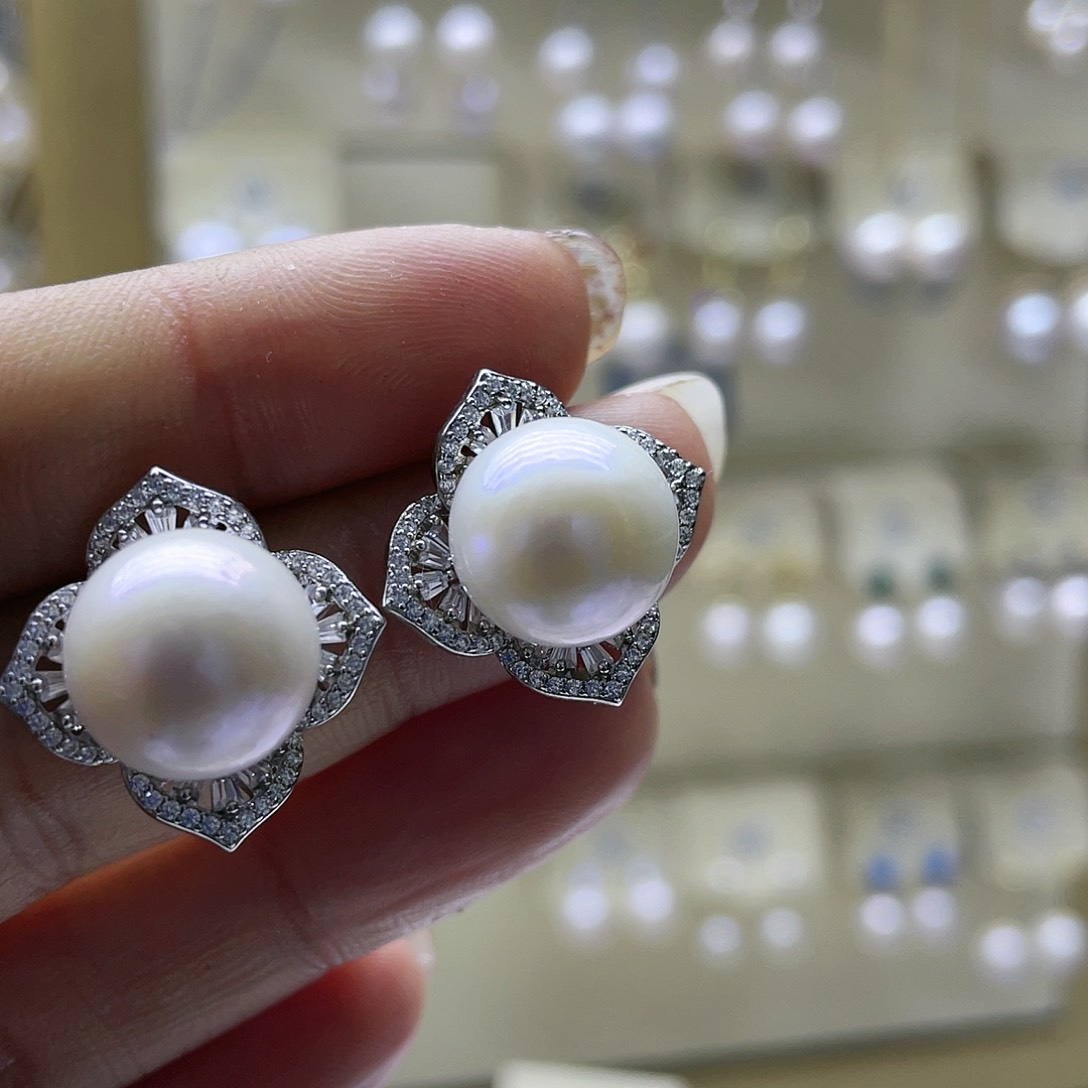 淡水珍珠耳饰银S925镶嵌