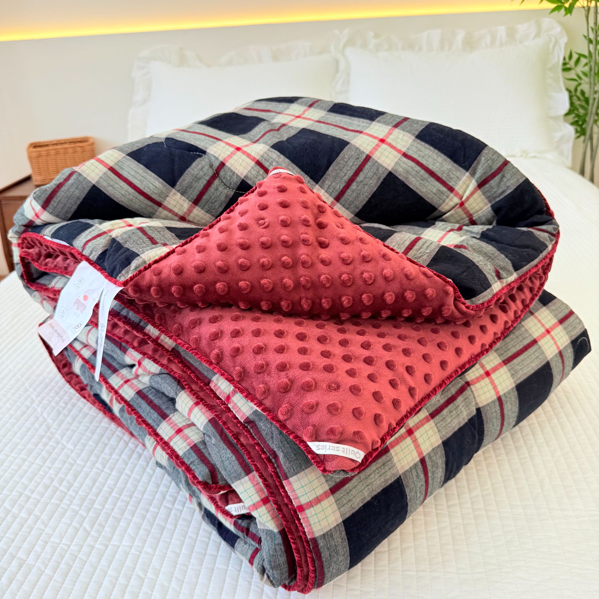 纯棉100%色织 英伦格 春秋被加厚冬被单人双人保暖被芯