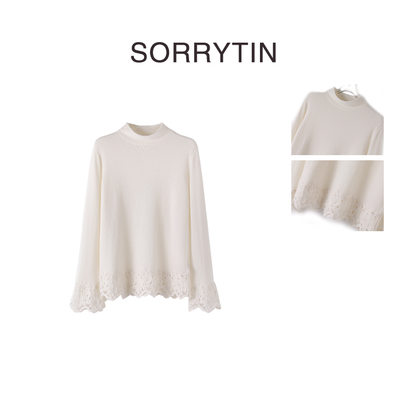 《温暖美丽SPA》思家高品质 高级立体钩花拼接 自由高领羊绒针织衫