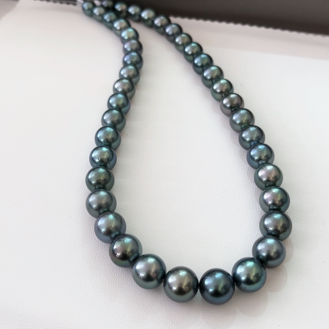 海水珍珠颈饰未镶嵌孔雀蓝绿8-11