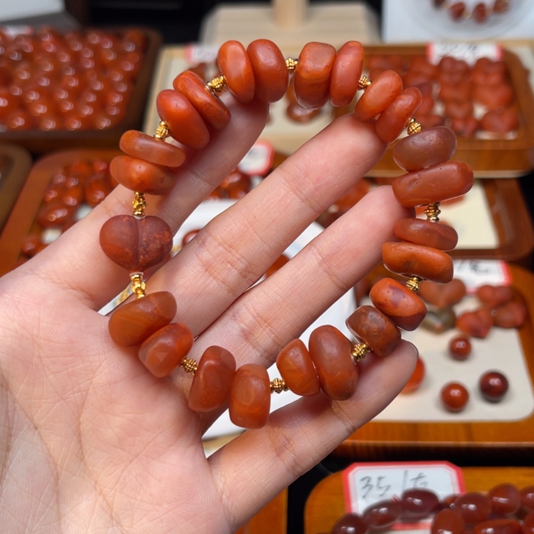 南红玛瑙银S925镀金镶嵌手串15手围