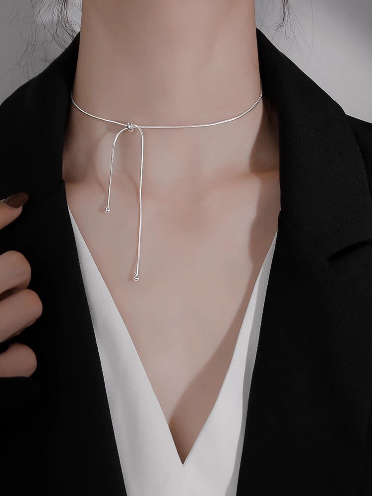 坠链均925银 s925纯银抽拉流苏项链女ins小众一款多戴蛇骨链