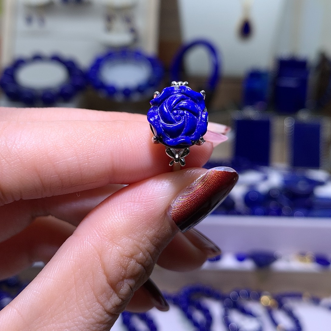 青金石银S925镶嵌天然原矿戒指