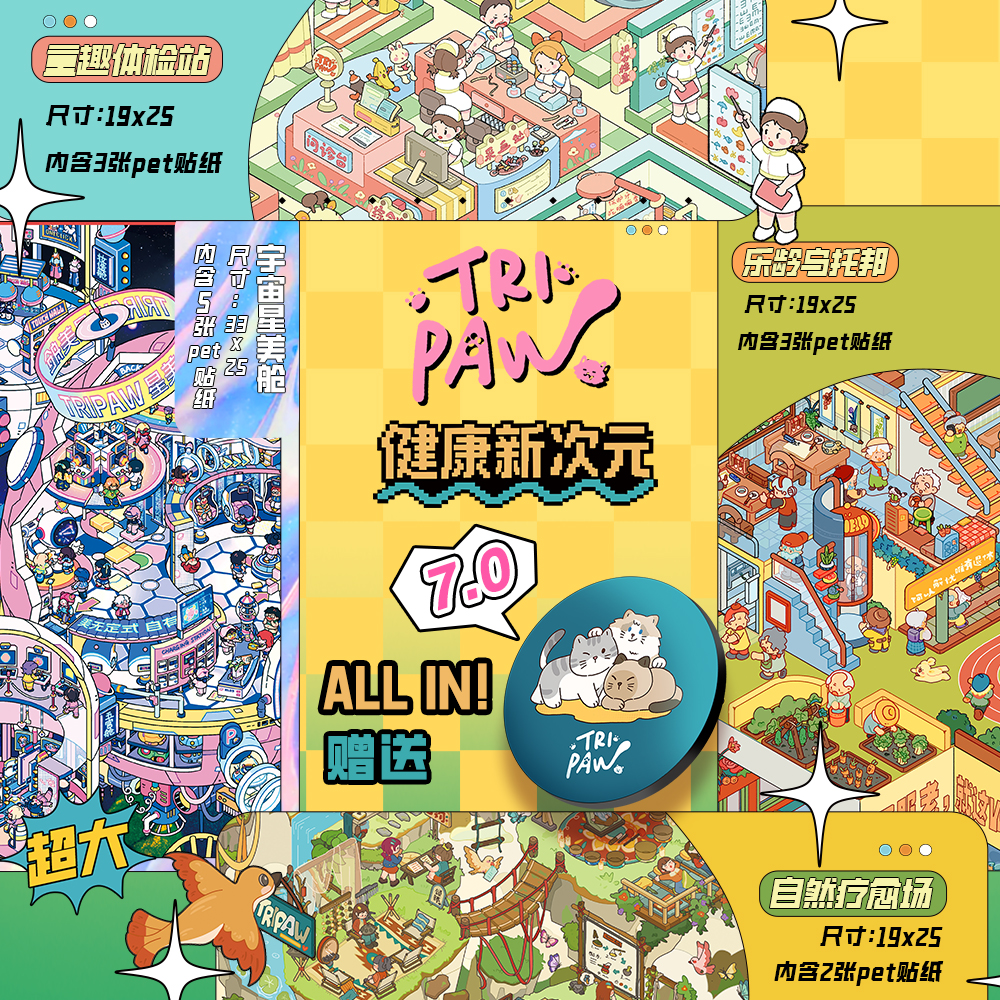 三脚喵7.0健康新次元系列立体造景贴纸3D微缩场景拼贴diy手账贴纸