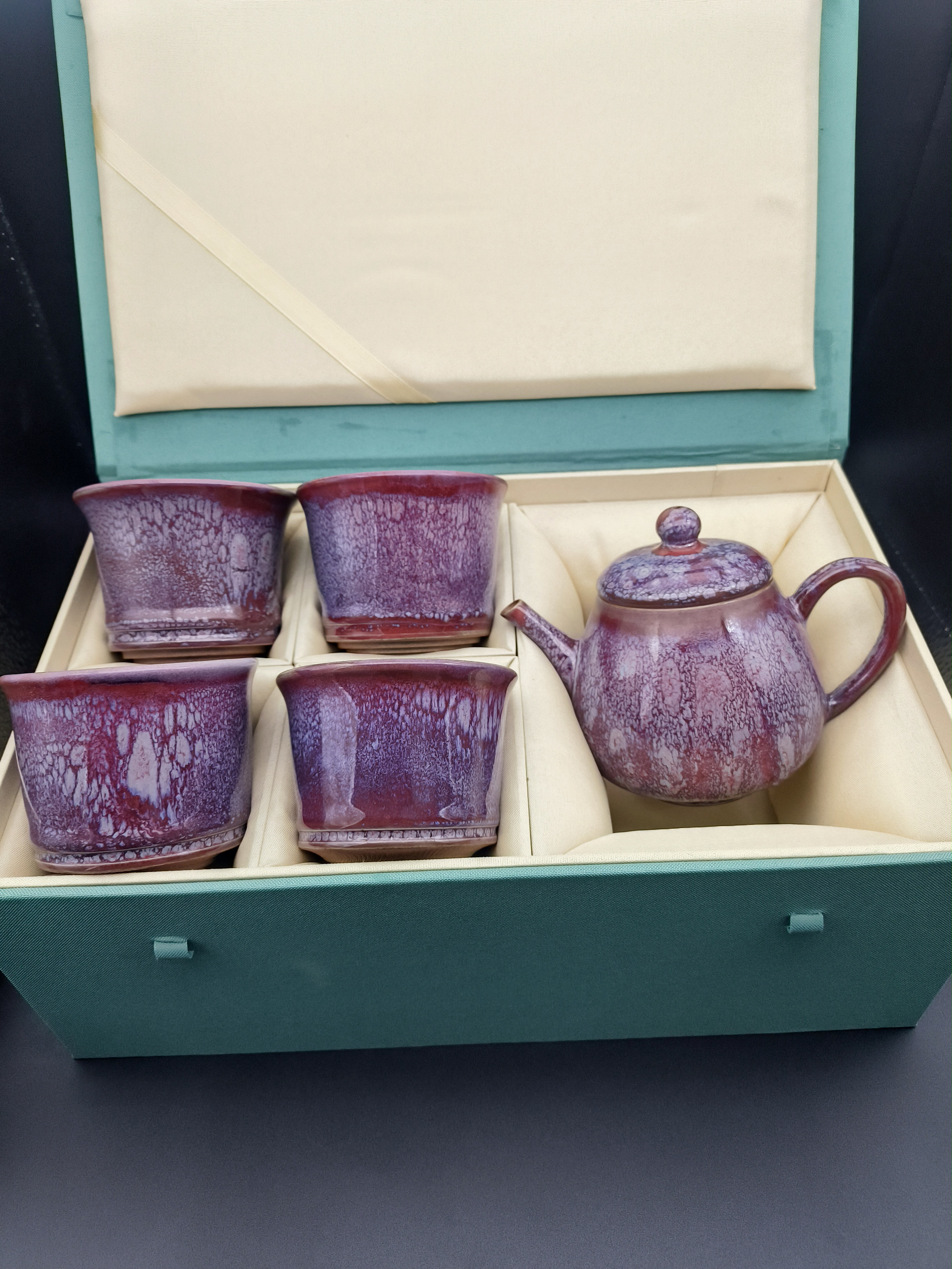 钧瓷茶具套装，全手工手拉坯制作