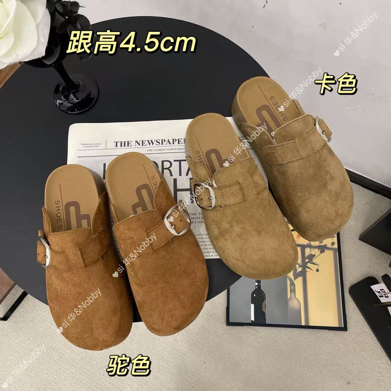 【Si&华严选】厚底增高勃肯拖鞋外穿百搭包头懒人一脚蹬半拖鞋X791